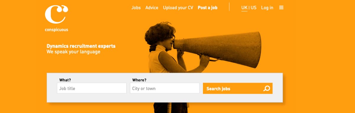Conspicuous Dynamics 365 recruitment home page